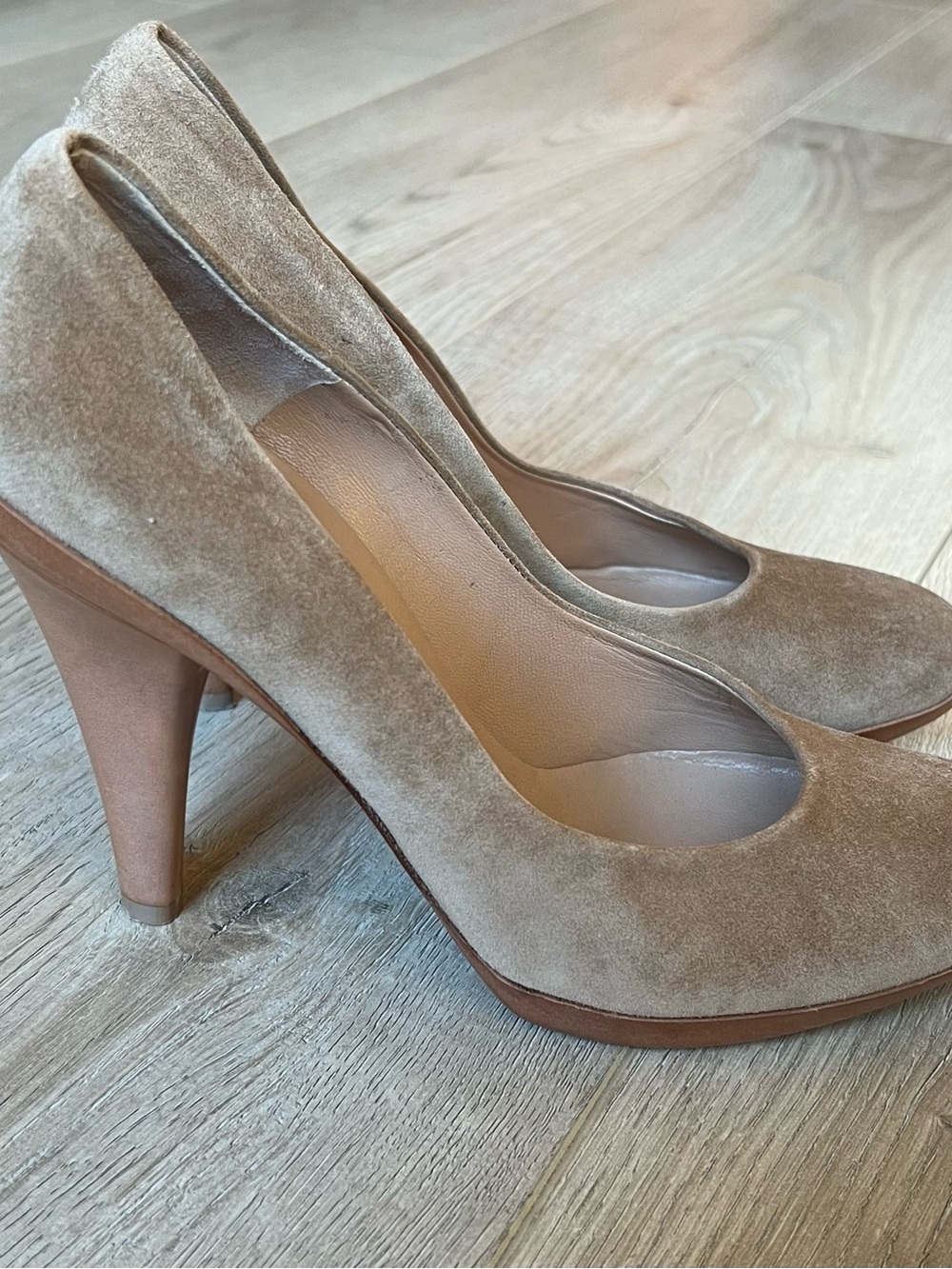 Salvatore Ferragamo Taupe Suede Round-Toe Pumps